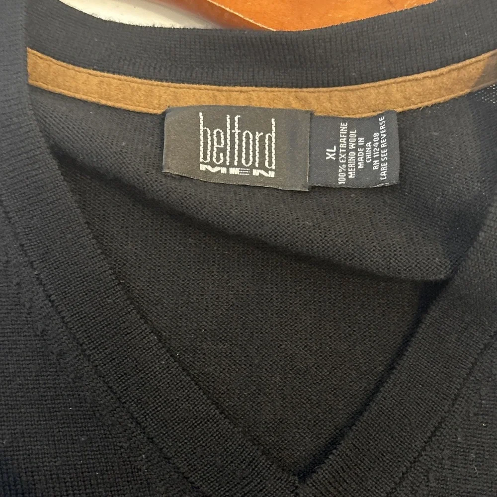 Bedford Men Extra Fine Merino Wool Sweater Vest XL Black Classic Preppy Academia